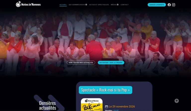 Capture d’écran de la page d’accueil du site de Notes in Rennes