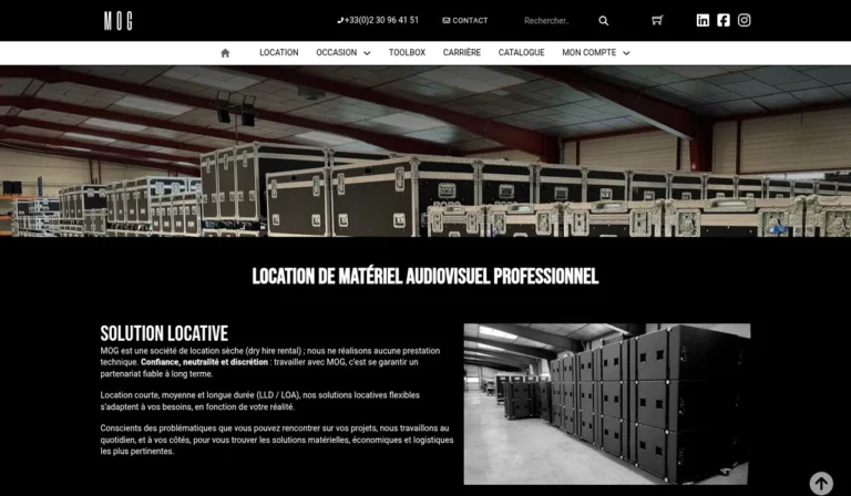 Site MOG, location de matériel audiovisuel, réalisé par Rennes Internet